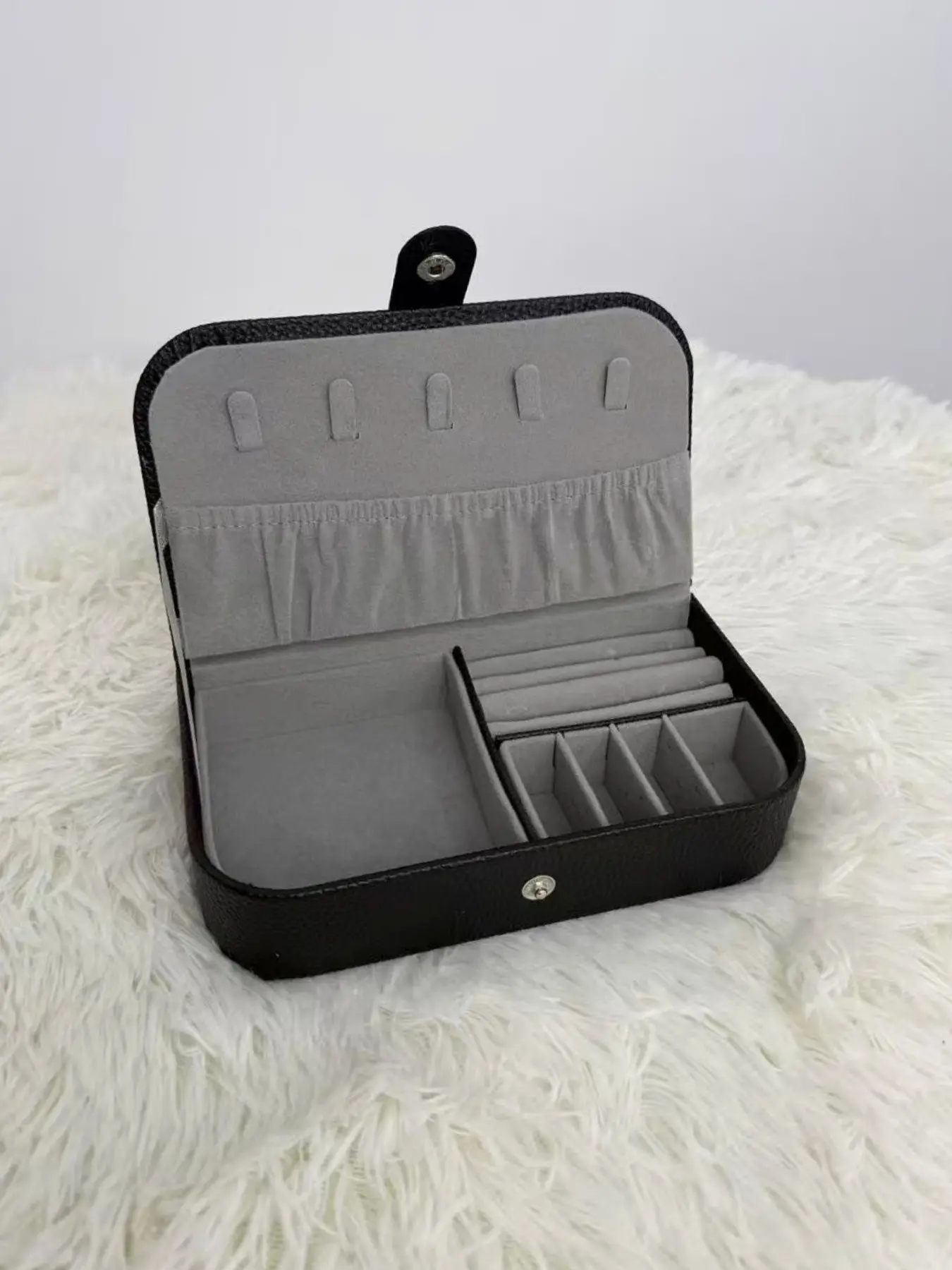High-End Textured PU Leather Jewelry Box, Portable Snap Closure Earring Necklace Bracelet Organizer, Home Jewelry Organizer, Elegant Storage Solution, Durable Storage Organizer