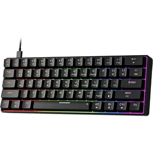 L-KBB005  GM611 Mechanical Keyboard,Rainbow LED Backlit Gaming Wired Keyboards Compact Mini 61 Keys Portable 60 Percent Mechanical Keyboard with Black Keycaps,for Windows Laptop PC Linear Red Switches