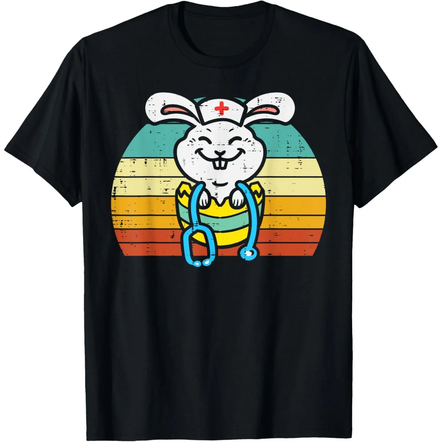 Easter Bunny Nurse T-Shirt Featuring Retro Scrub Design with Stethoscope for Women