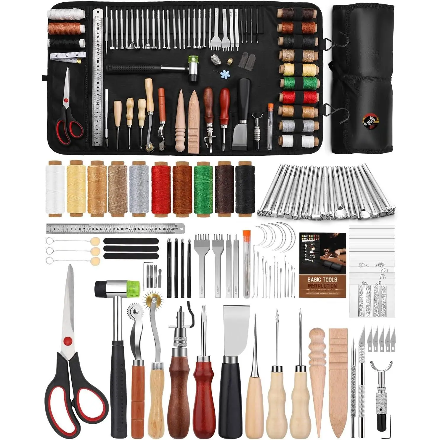 102 count Leather Working Tools Leather Crafting Kit with Custom Storage Bag, Stamping Tools for Sewing, Carving, , Punching, Stamping