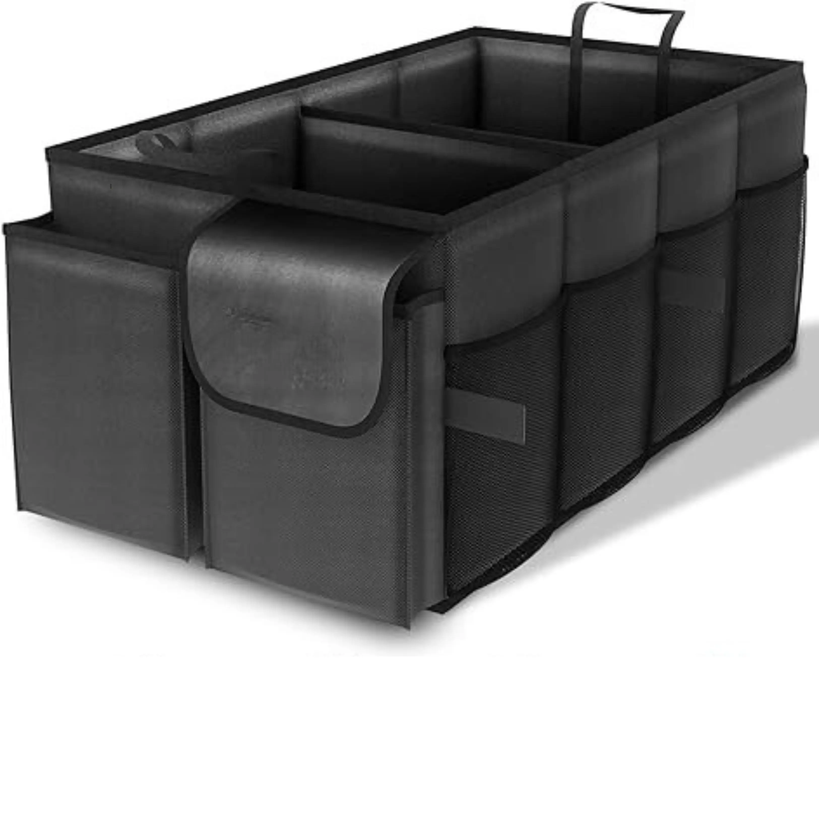 Trunk Organizer for Car - Large-Capacity Car Organizer, Tools, Sundries, Black, 2 Compartments, Foldable Trunk organizer for SUVs & Sedans, Sturdy Car Organization for Car Accessories
