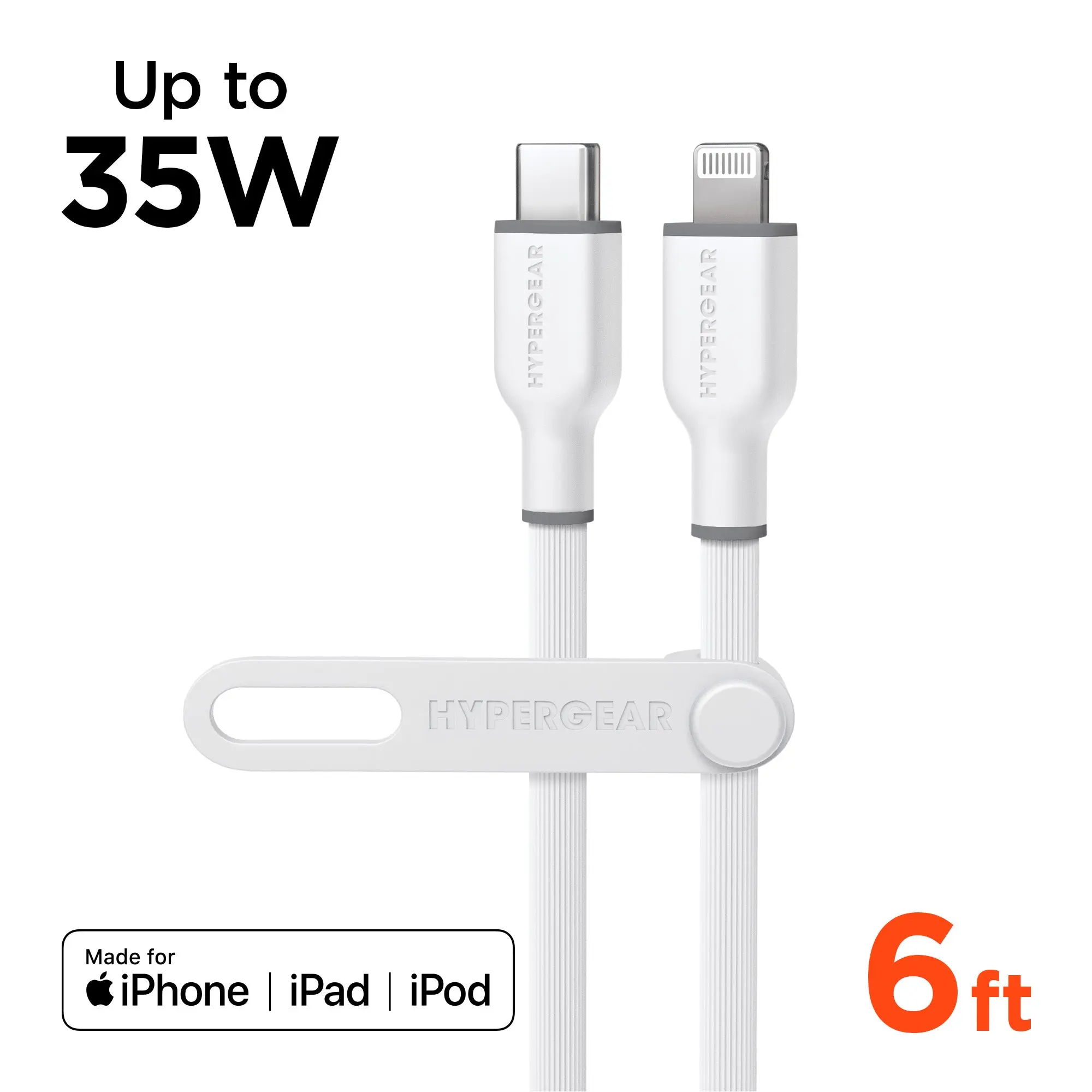 Flexi Pro Mobile Charger USB-C to Lightning Cable - Soft-Touch Silicone, Fast Charging, 6ft, White