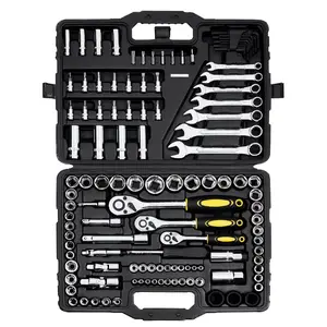 summervibes VEVOR 121-Piece Mechanics Tool Set, 1/4 3/8 1/2 Drive Sockets, SAE and Metric Mechanic Tool Kit with Bits, Wrenches, Ratchet Handle, Accessories, and Plastic Storage Case, for Automotive Repair, Tools