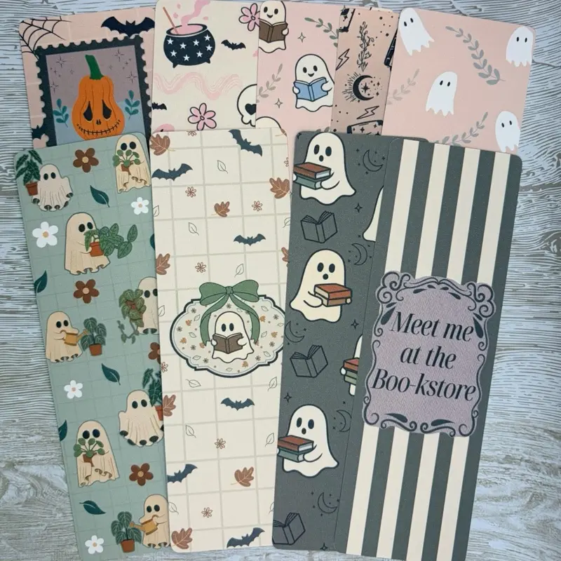 Halloween Cardstock Bookmark - Premium Double-Sided, 11 Designs (Ghost, Witch, Skull, Pumpkin), 2x6 Inches, Book Lover Gift