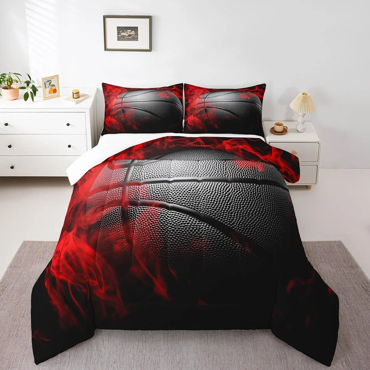 Feelyou Basketball Comforter Set - Multi-Size Soft Warm Bedding, Breathable Bed Cover, Gentle Geometric Western Theme Printed Blanket, Duvet Insert for Kids Bedrooms