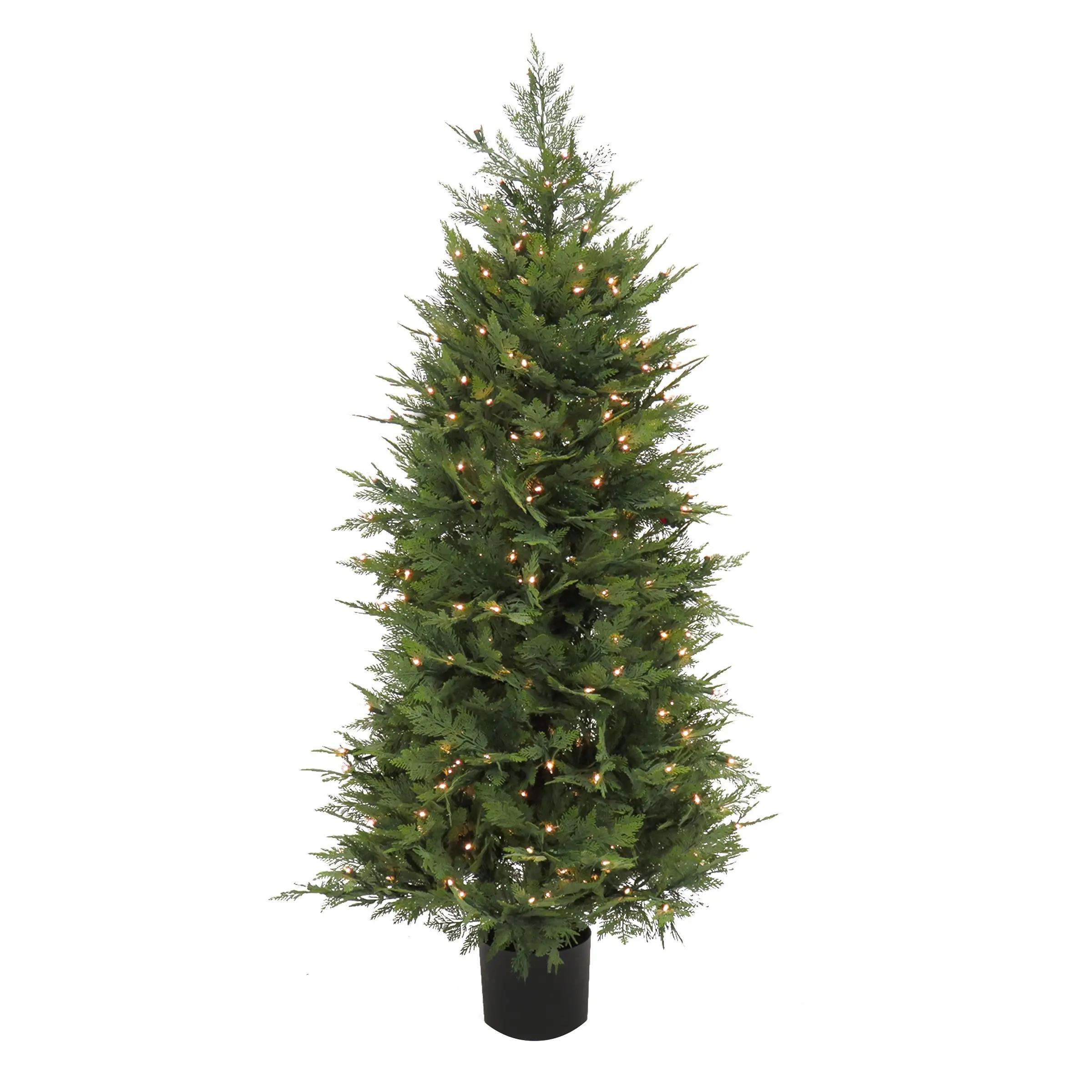 5 ft. Pre-Lit Cypress Topiary Tree in Black Plastic Nursery Pot with Clear Lights