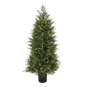 5 ft. Pre-Lit Cypress Topiary Tree in Black Plastic Nursery Pot with Clear Lights