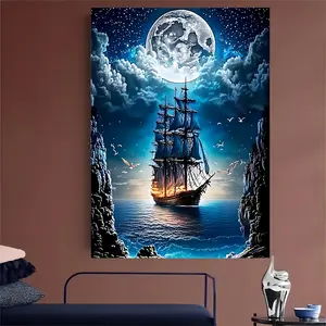 S&H 300/500/1000 Piece Sailboat Puzzle - Wooden material, adult challenge puzzle, includes moonlit ocean, sailboat and rock patterns - Perfect birthday/Halloween gift for adults and families - Home/office décor, ocean theme decoration