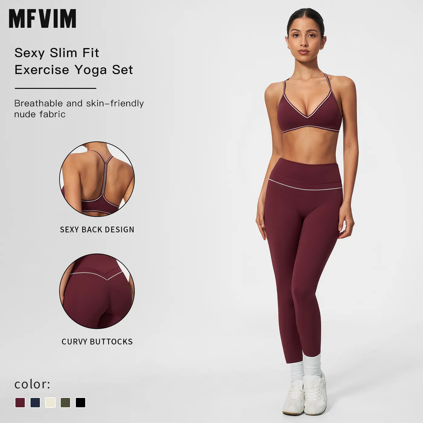 MFVIM Women’s Color-Block Trim Yoga Set — Y-Back Design, High-Waist Peach-Lift Full-Length Compression Leggings, Second-Skin Feel Two-Piece Fitness Set