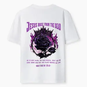 Unisex 100% Cotton T-Shirt, "Jesus Rose From The Dead Matthew 28:6" Gothic Rose & Crown Graphic, Faith Casual Wear