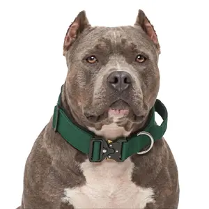 Rugged Olive Green Heavy Duty Dog Collar with Quick Release Metal Buckle, Comfortable Padded Pet Collar with Control Handle for Pitbull, Bully and Large Powerful Breeds