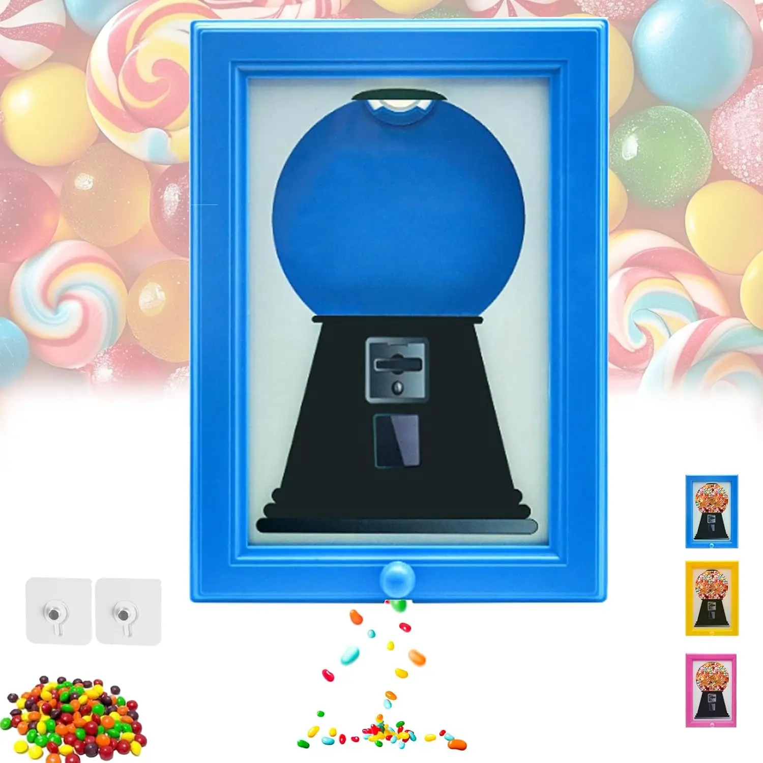 Candy Dispenser Photo Frame, Handy Wall Candy Frame, Wall Mounted Candy Dispenser For Candies, Nuts, Creative Bubble Gum Machine for Home Decor, Office Desktop (Pink)