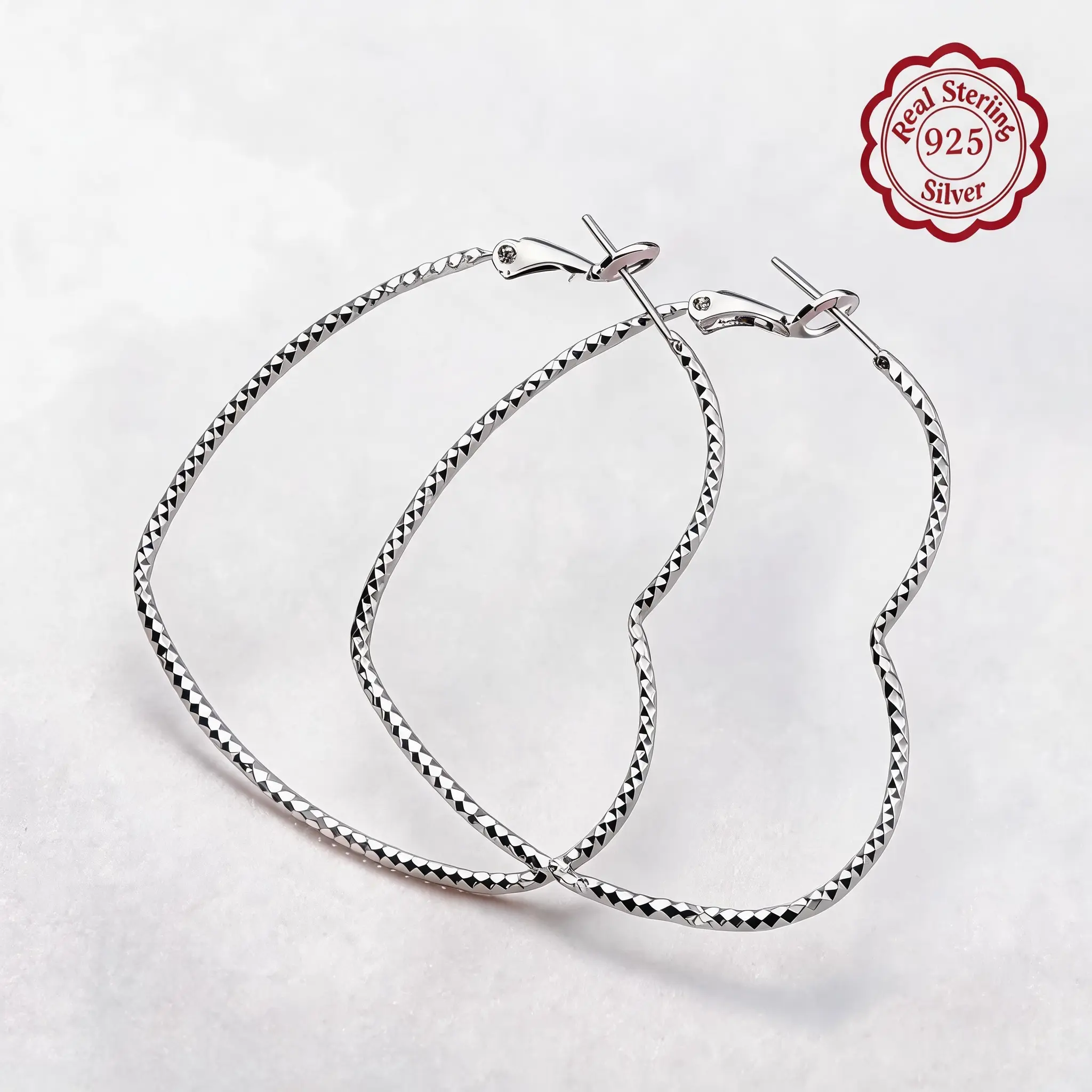 Women's 925 Silver Shiny Cut Texture Huggie Earrings - Low Allergy Earpins, Suitable for Sensitive Ears, Fashionable Gift Option