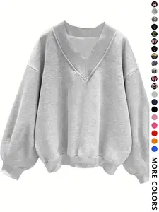 Women's V Neck Pullover Thin Fitted Sweatshirt, Light Simple Minimalist Youth Comfortable Vacation Campus Fashion Trendy Fresh Look