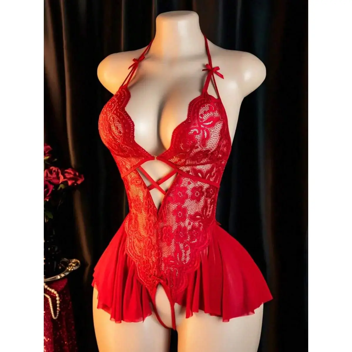 Sexy Lingerie, Open Crotch Design, Floral Lace Patchwork Ruffle Elegant  Ladies Teddy, Bedroom Seduction Outfit - TikTok Shop