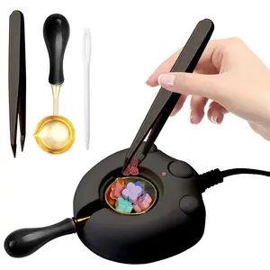 Electric Black Wax Seal Warmer Kit with Spoon and Tweezers, Great DIY Tool for Wax Seals, Wax Seal Stamp, Melting Wax Sticks and Sealing Wax Beads