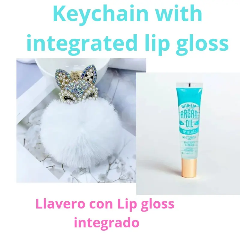 Keychain with Integrated Lip Gloss - Adhesive Lip Gloss for Keychains with Decorative Elements