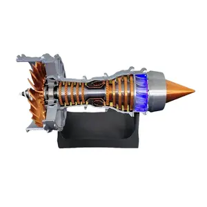 CubiMythx TRENT 900 Simulated Functional Turbofan Aircraft Engine Model Kit with Red LED Light ( Battery Version/50+PCS/Brass Color)