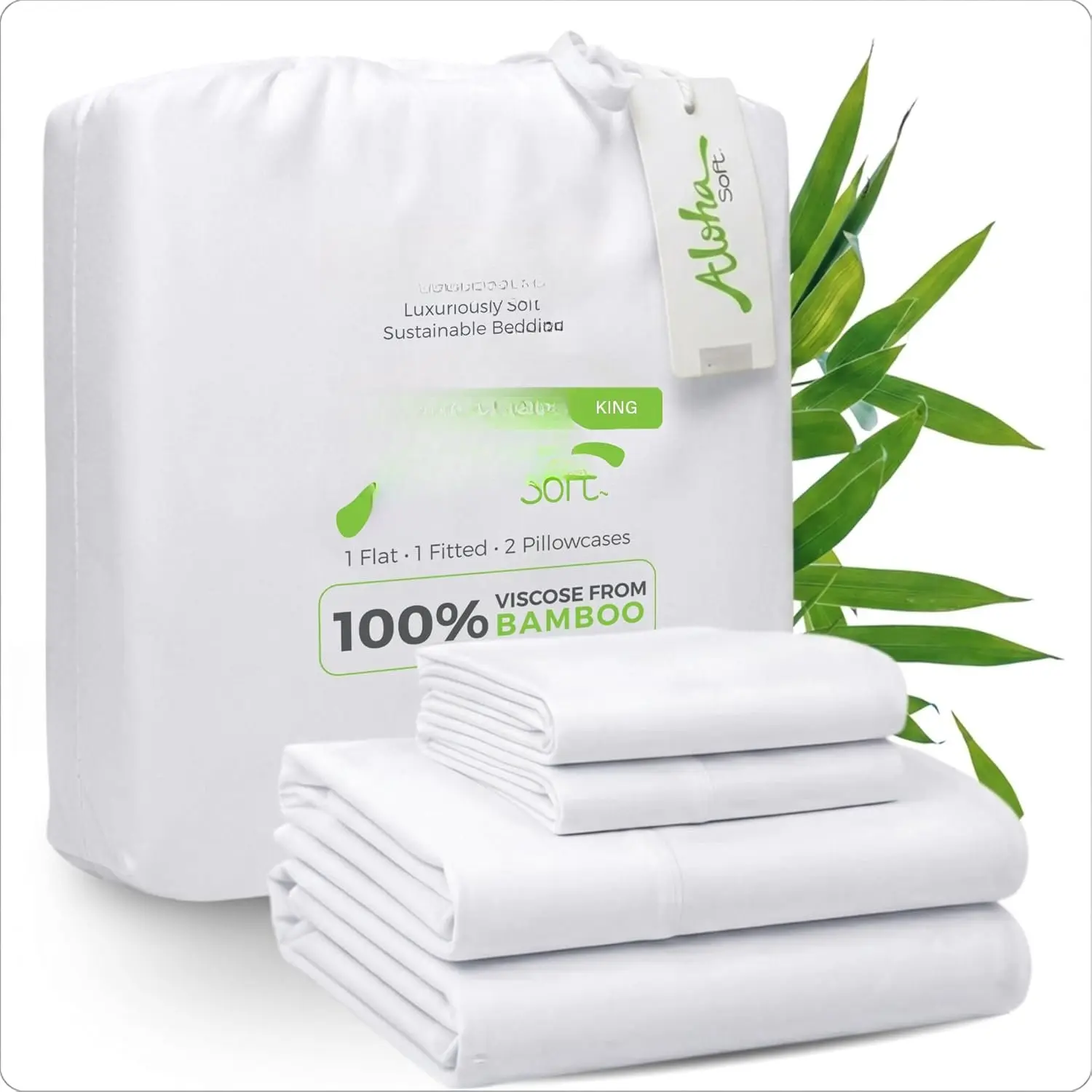 Aloha Soft    Viscose Sheets - 4-  Sheet Set - 16 in Deep Pockets - Buttery Soft, , Cooling Sheets - Oeko-TEX Standard 100 - White