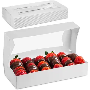 MT Products White Cookie Box - Auto Pop-Up Long Bakery Boxes with Window 12.5" x 5.5" x 2.25" - Pack of 15