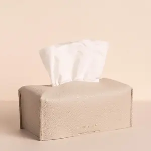 Aesthetic Rectangle Tissue Box Cover, Medium Flat Rectangular Tissues Holder, Light Taupe