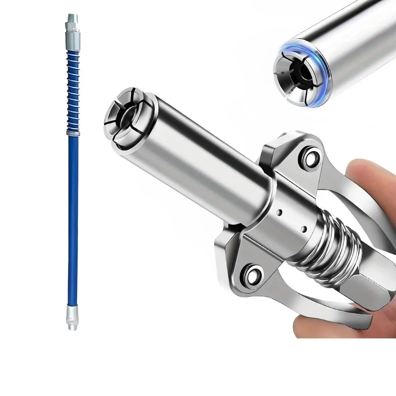 Double Handles Grease Nozzle & 30cm Hose Set, Manual Grease Injector, Heavy Duty Grease Injector Tool for Car Parts, Car Repair Tool
