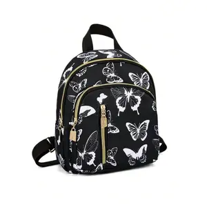 Women's Black Nylon Mini Casual & Fashionable Backpack,Suitable For Daily Life,Large Capacity,Laptop Compartment,Portable,For Girls,College Students,Perfect For Office,College,Elementary,Work,Business,Commute,Stadium, Lightweight Small Backpack