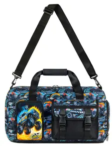 Kids Duffle Bag for Boys, Truck Travel Bag Personalized Tote with Shoes Compartment, Carry On Weekender Sleepover Bag for Sport Gym(Black)