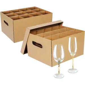 2 Pack  Glass & Dish Moving Boxes with Handles & , Glass Packing Boxes, Kitchen Storage Kit for Glassware & Dishware (Brown, 15 x 12 x 10 Inches)