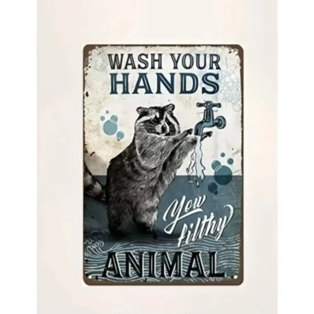 Bohemian Aluminum "Wash Your Hands" Raccoon Sign - Vintage Bathroom & Kitchen Wall Art, Home Decor Products, Vintage Plaque Decor, Home Decoration