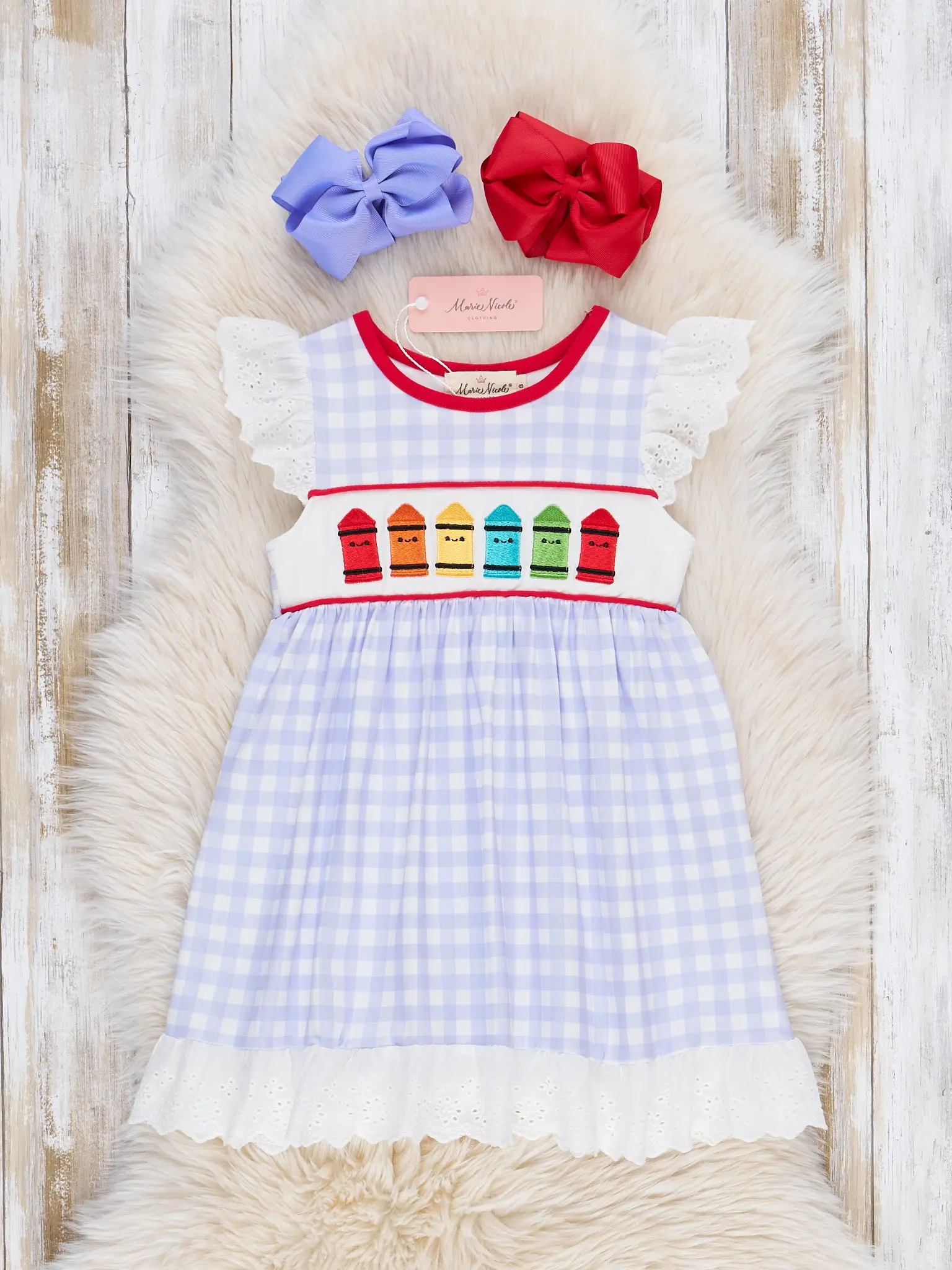 Bright Crayons Embroidered Gingham Dress