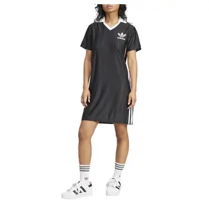 adidas Womens Adicolor 3-Stripes Pinstripe V Neck Short Sleeve Dress Casual Casual - Black