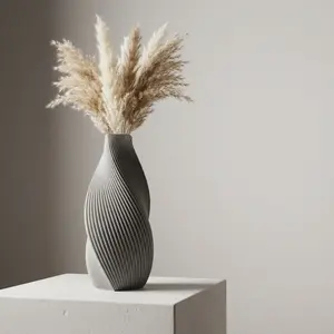 Twist Flow Vase – Modern Sculptural Ribbed Vase, 3D Printed Minimalist Home Decor, Abstract Spiral Statement Vase