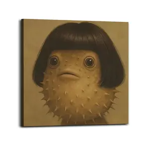 Pufferfish with The Cute Bob Cut Funny Animal Poster – Cute Weird Wall Art, Aesthetic Room Decor, Trendy Square Print for Bedroom, Dorm & Gaming Setup