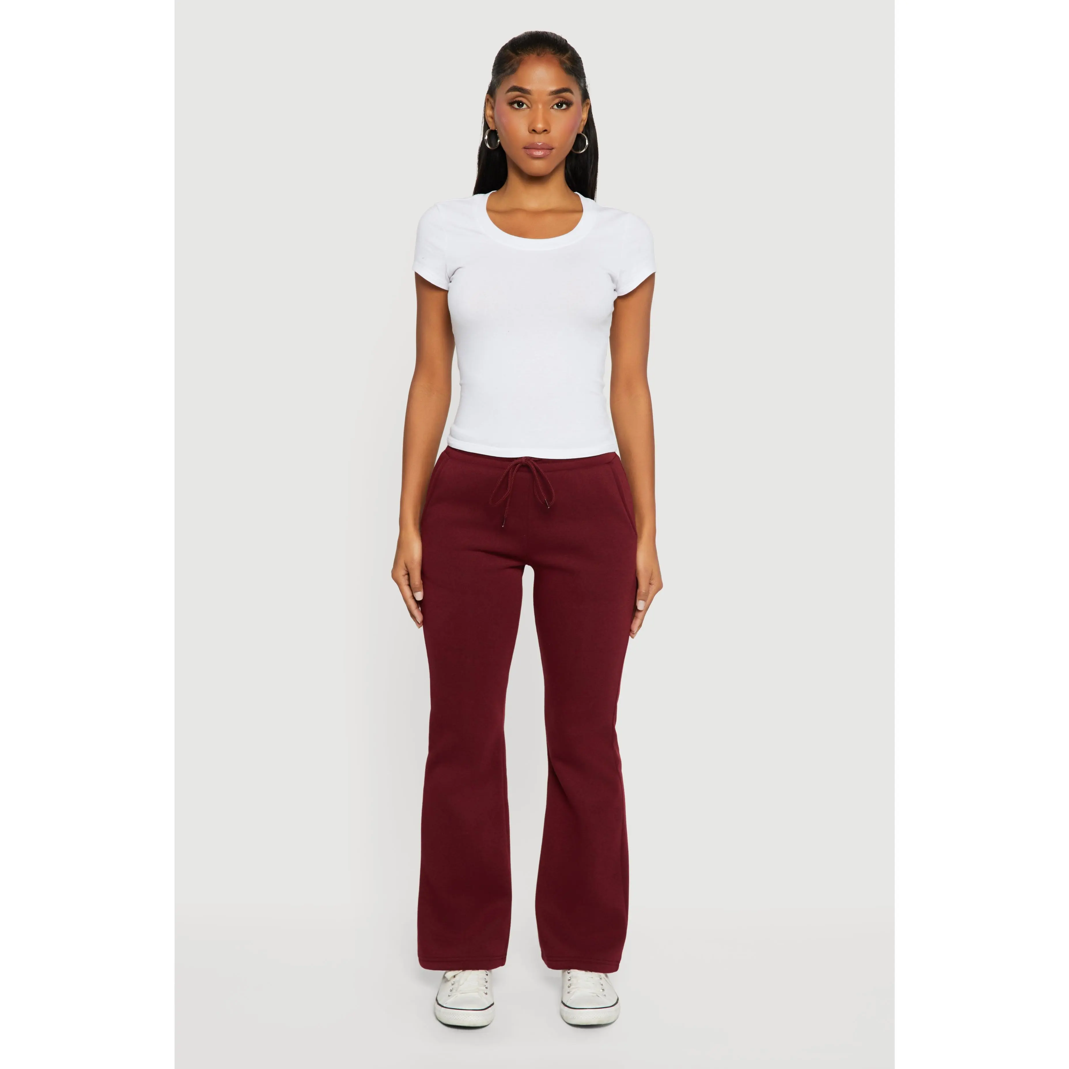 Drawstring Waist Fleece Lined Boot Cut Sweatpants
