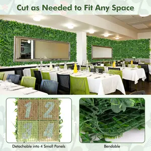 COSTWAY - 4 Pieces 20 x 20 Inch Artificial Hedge Boxwood Panels with Diverse Leaves
