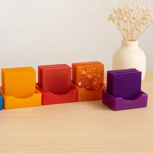 Handmade Glitter Resin Coaster Set with Holder: Colorful Sparkle