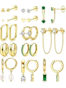 Gold Plated Huggies Hoop Earrings Set for Women Hypoallergenic Steel Cartilage Flat Back Stud Earrings for Sensitive Ears Gold Hoops Earring Stack for Multiple Piercings