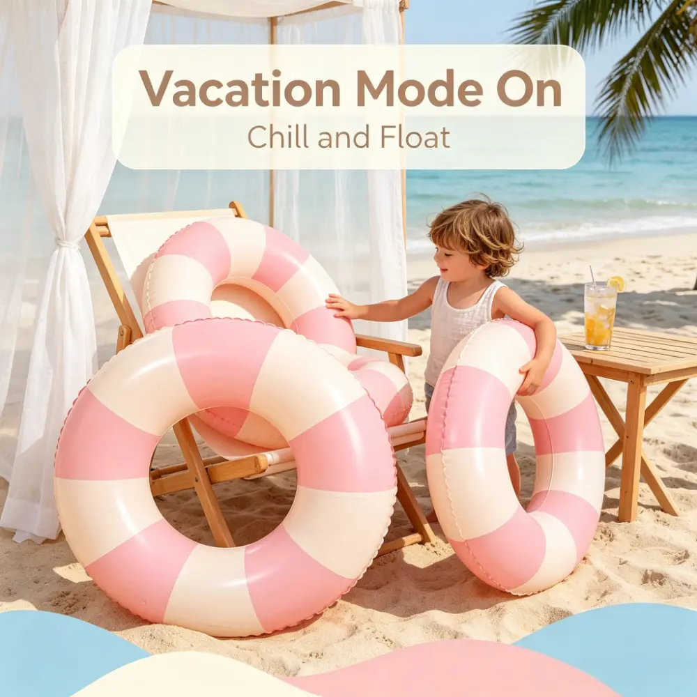 Striped Inflatable Swim Ring Utensils - 4 Sizes, Thickened Anti-Tip Design, Kitchen Storage & Outdoor Picnic Portable Use, Kids Pool Beach Float Toy Safe Water Lifebuoy