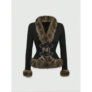 Women's Plush Fur Patchwork Jacket, Stylish Faux Fur Coat, Warm Winter Outerwear, Trendy Ladies' Clothing, Perfect for Cold Weather