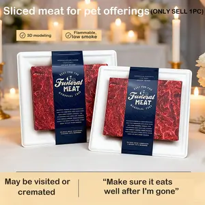 Realistic paper food offerings for pet memorial cremations, featuring beef and salmon; a combustible imitation sushi set suitable for pet funerals and as keepsakes for dogs, cats, small pets, rabbits, and hamsters