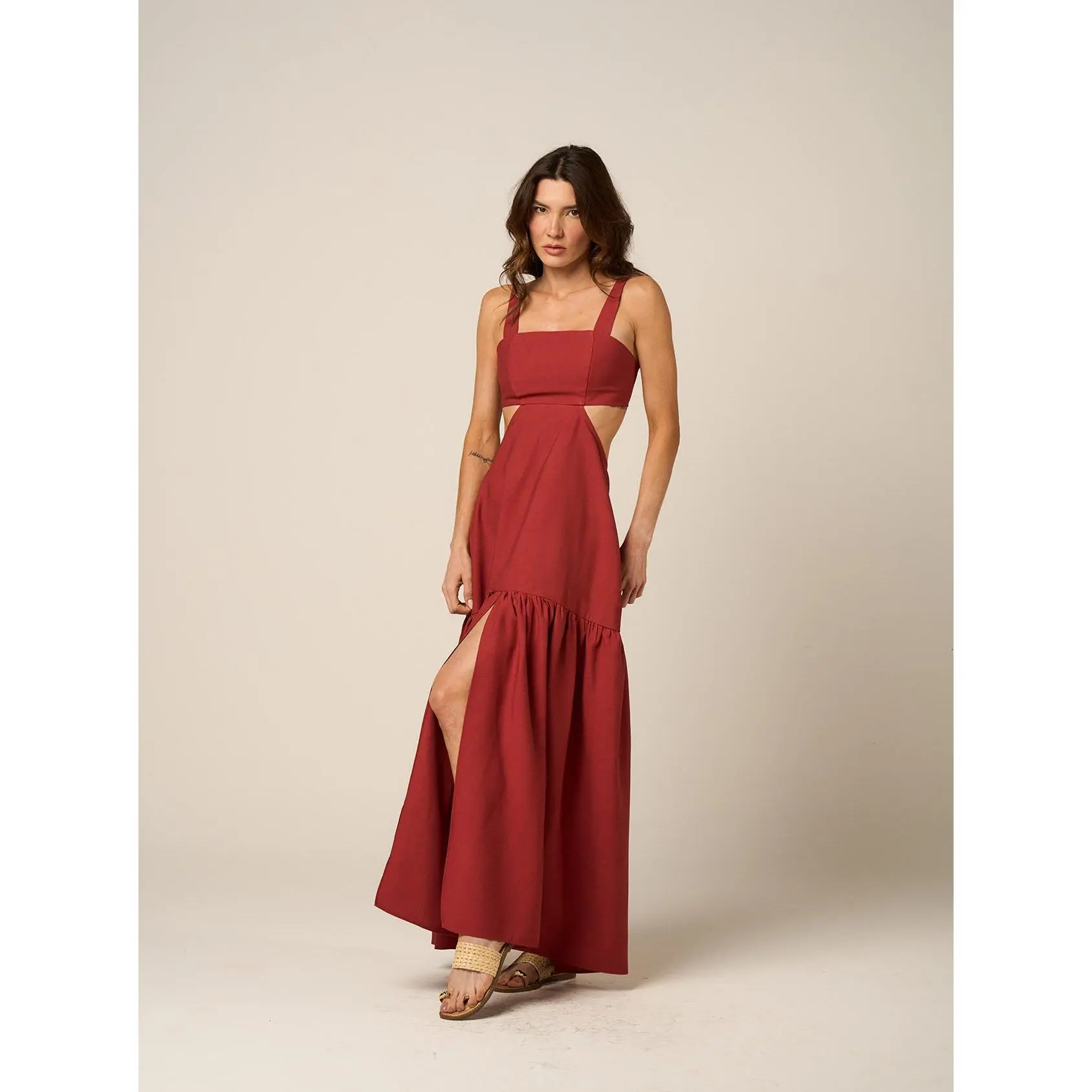 Sunset Cutout Maxi Dress – Rose Bloom & Terracotta | Brazilian Resortwear
