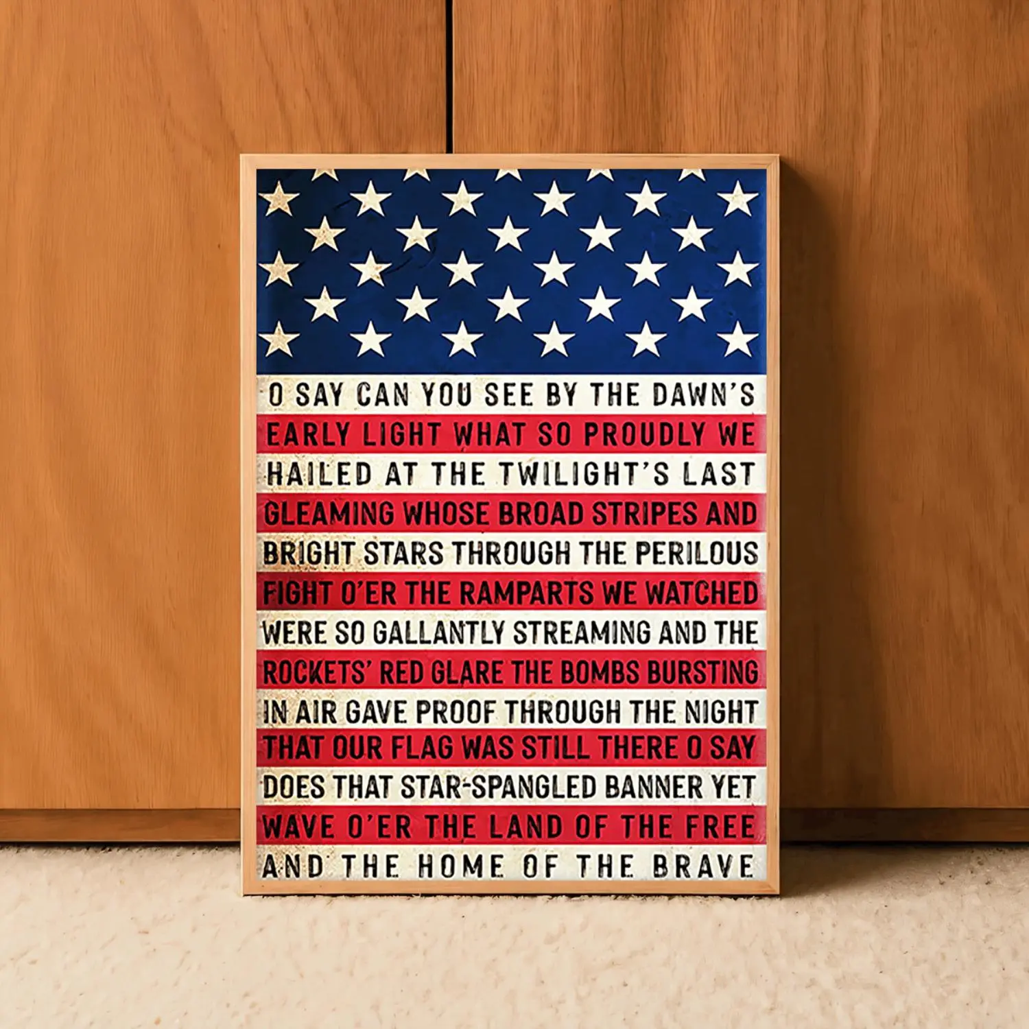 2D Flat, 1pc Vintage American Flag Poster Suitable for Patriotic Wall Decor - Frameless Chart with National Anthem Lyrics & Flag Chart, Suitable for Living Room, Office, - Retro USA Themed Room Decoration for, 2D Flat