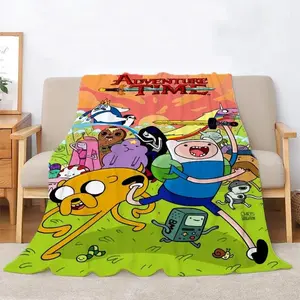 Adventure Time Knitted Plaid Blanket Ultra Soft Microfiber Thick Cozy Warm Bedroom Couch Sofa Beach Towel Nap Throw Decor Decorative Throw Perfect Birthday Gift Christmas Gift for Cartoon Fans Teens Adults Men Women Finn Jake Winter Style