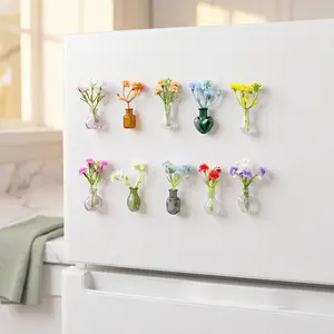 10-Pack Multi-Color Artificial Flower Glass Vase Magnet Stickers, DIY Insertable Real Flowers, Magnetic Kitchen Refrigerator Office Decor, Flower Magnets, Fridge Magnet Set
