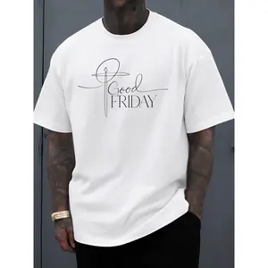 Men's Good Friday Cross Art Tee T-Shirt - Limited Edition White Simple Crew Neck Short Sleeve Top with Retro Cross Print, Suitable for Daily Casual Looks, Outdoor Casual Activities & Faith Religious Events, Practical Machine Washable