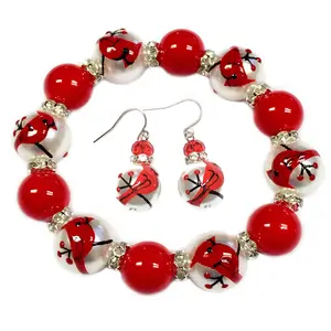 Cardinal Red Bird Bracelet Earrings Set, STL Cardinals Holiday Jewelry for Women, Christmas Remembrance Memorial Birthday Gift for Her, 1 pc