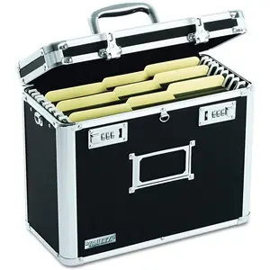 File Organizer Storage Box - 14 x 7 x 12.19 Inch Letter Size, Portable Locking Storage Totes with Dual Combination Locks for Filing Office Documents - Black
