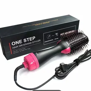 Hair Straightening Hot Air Comb 3-in-1 Curler for Wet and Dry, Pink Color, Voltage 110-125