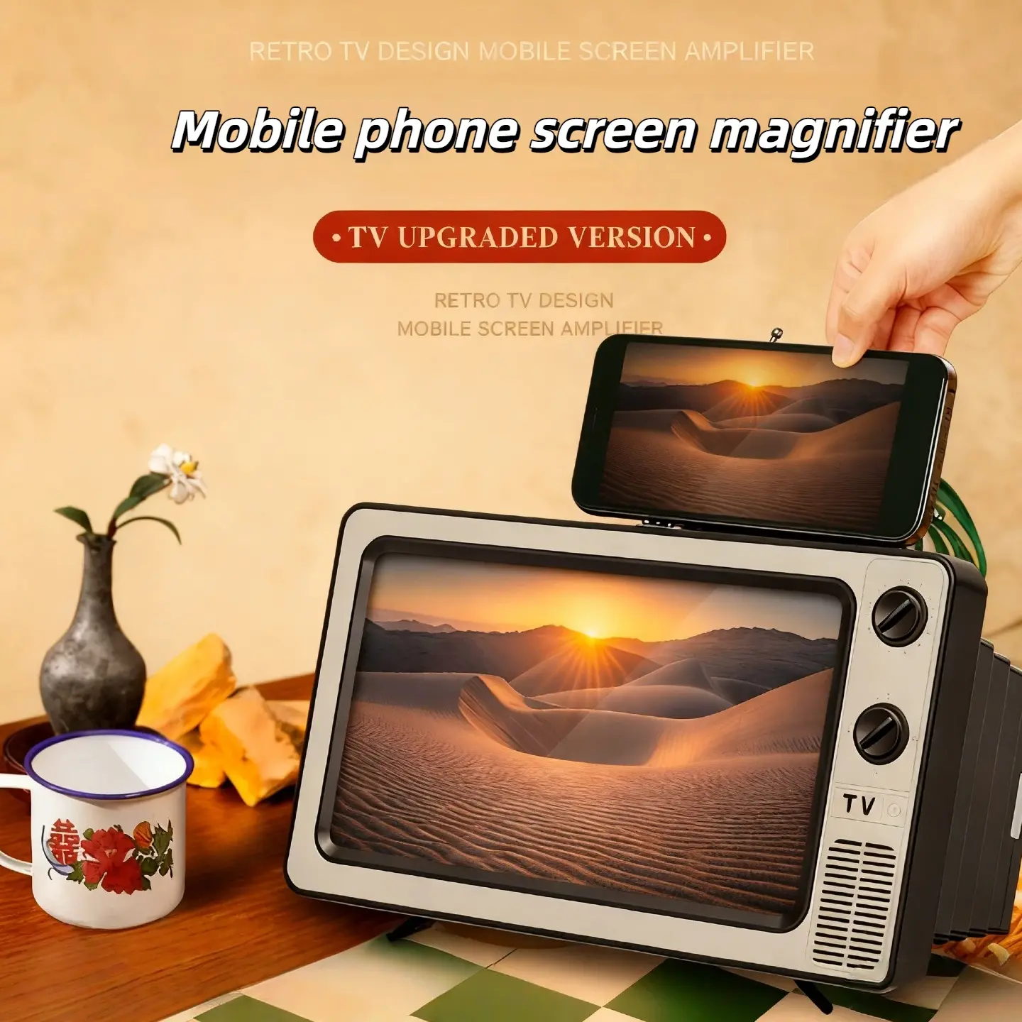 Retro TV-Style Foldable Mobile Cellphone Screen Magnifier - 12/14-Inch True 3D HD, with Mount Stand, for Movies & Videos (Fits All Smartphones)
